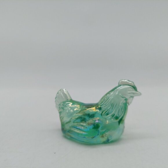 Fenton Glass Mini Chicken Miniature Hen Pets Iridescent Green Glase - Picture 5 of 7